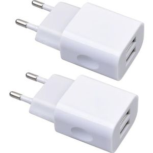 MUTTO 2 stuks universele USB-wandlader 5 V 2 A/10 W met 2 poorten – USB-aansluiting, compatibel met alle soorten gadgets en smartphones, wit