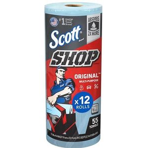 SCOTT SHOP ORIGINAL Shop Towels Original 75147 - 12 verpakkingen à 55 blauwe doekjes (660 papieren servetten in totaal)