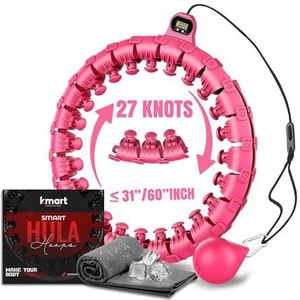 K-MART Intelligente gewogen hoelahoep, verzwaarde hoelahoep voor fitnessoefeningen, verstelbaar, 27 knopen (roze)