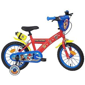 Vélo ATLAS 14 inch Paw Patrol fiets voor jongens, uitgerust met 2 remmen, decoratieve voorplaat, achterste jerrycan en afneembare stabilisatoren, frame en voorvork, rood, 35 cm