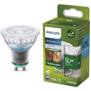 Philips Bombilla LED clásica, UltraEfficient, 50 W, 485 lm, B35, GU10 2700 K, verlengbaar