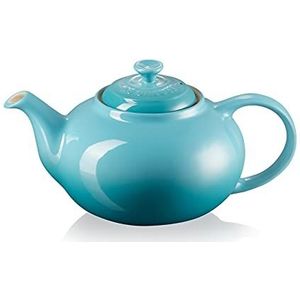 Le Creuset Klassieke ronde keramische theepot, 1,3 l, voor 3-4 kopjes, Caribisch blauw, 80702131700003