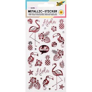 folia 19602 - 26 stuks metallic stickers II met flamingo en andere tropische motieven, ideaal voor het versieren van wenskaarten, knutselen en scrapbooking