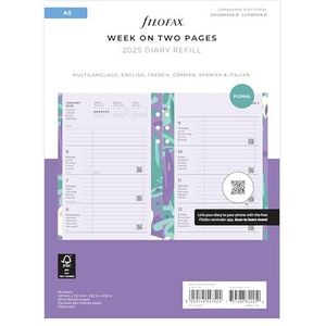 Filofax Weekplanner 2025, A5, met bloemenpatroon, geïllustreerd op 2 pagina's