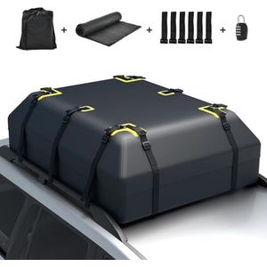 Favoto Daktas, 425 liter, opvouwbare dakkoffer, waterdicht, met antislipmat, deurhaken, versterkingsriemen voor auto's, SUV's, met/zonder bagagedrager, reizen, bagagetransport, zwart oranje