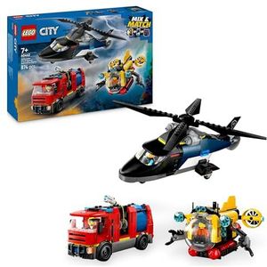 LEGO City 3-in-1 helikopter, brandweerwagen en onderzeeër, modulair, bouwspel vanaf 7 jaar met 3 minifiguren, waaronder brandweerman en politieagent, cadeau-idee voor verjaardag 60462