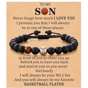 RIXERKOC Mijn zoon armband van Mama, honkbal cadeau, basketbal, voetbal, natuursteen sportarmband voor zoon, verjaardag, afstuderen, kerstcadeaus