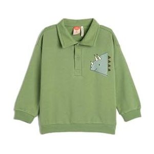 Koton Babyboys Sweat-shirt à col polo boutonné à manches longues dinosaures imprimé intérieur en coton brossé, Vert (791), 12-18 Monate