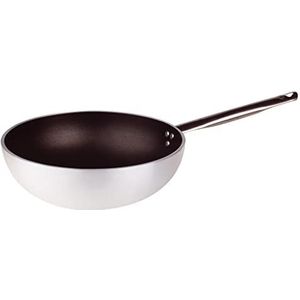 Pentole Agnelli Platinum ALSA2111WPS32 professionele wokpan met antiaanbaklaag, 5 mm, Ø 32 cm, zilver/zwart