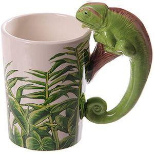 Puckator Chameleon keramische mok met handvat in kopvorm voor warme dranken, koffie, decoratieve geschenkdoos, keuken, hoogte 14 cm, breedte 14 cm, diepte 8,5 cm