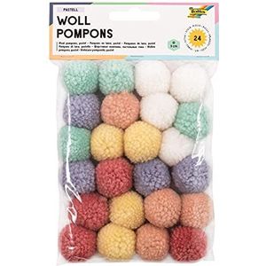 folia 50242 Set van 24 pastelkleurige wollen pompons in 6 kleuren ca. 3 cm diameter, ideaal voor kleurrijk knutselwerk