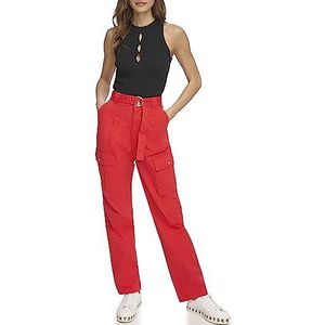 DKNY Pantalon cargo Belted pour femme, Rouge Mars, 40