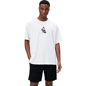 Koton T-shirt de sport à manches courtes pour homme avec slogan imprimé col rond, Blanc (000), L