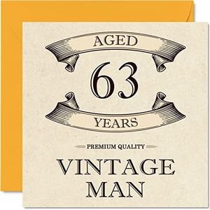 Vintage verjaardagskaarten voor mannen - 63 jaar - Grappige verjaardagskaart voor opa, vader, echtgenoot, vriend, oom, broer, opa, 145 mm x 145 mm, wenskaart voor 63e verjaardag
