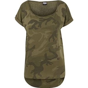 Urban Classics Dames T-shirt Camo Back Shaped, Camouflage-olijf.