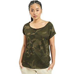 Urban Classics Dames T-shirt Camo Back Shaped, Camouflage-olijf.