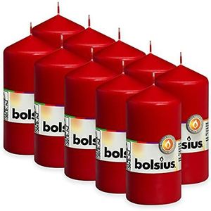 Bolsius 10 stuks stompkaarsen, glad, rood, decoratief, brandduur 33 uur, ongeparfumeerd, natuurlijke plantaardige was, 12 x 6 cm