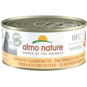 Almo Nature HFC Natural Natvoer voor volwassen katten. Tonijn en garnalen (24 x 150 g blikjes)