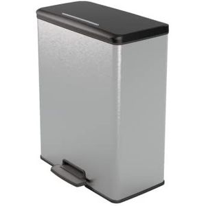 CURVER Afvalemmer Deco rechthoekig, 65 l, grijs metallic, voor keuken, wasruimte, garage, 486 x 284 x 615 mm, PP 100% gerecycled