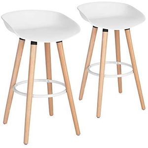 39F FURNITURE DREAM Set van 2 Scandinavische barkrukken met zitting van polypropyleen en 66 cm beukenhouten poten met voetensteun voor keuken, eetkamer, bar, wit, 44 x 40 x 78 cm