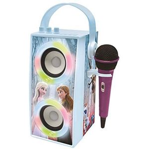 Lexibook- Disney Sneeuwkoningin-micro draagbare Bluetooth-luidspreker, karaoke, lichteffecten, draadloos, USB, SD-kaart, oplaadbare batterij, blauw, BTP180FZZ