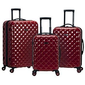 Rockland 3-delige set van polycarbonaat/ABS, Rood, Quilt Hardside Uitschuifbare kofferset met zwenkwielen