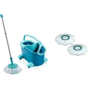 Leifheit Set Clean Twist Disc Mop Ergo Lave Vloer, emmer en wringer & 2 stuks reservekoppen Clean Twist Disc Mop, ideaal voor tegels en stenen vloeren