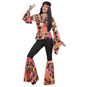 Smiffys 45516M - Dames Hippie Kostuum Top, Broek, Hoofddoek en Medaillon, Maat: 40-42, Multicolor
