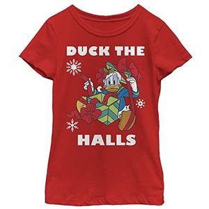 Disney Characters Holiday Duck Girl's Solid Crew Tee, Rood, XS, Rood