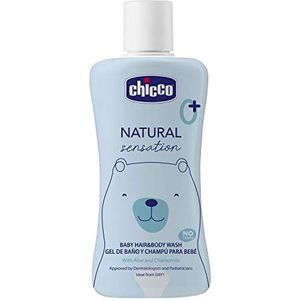 Chicco Natural Sensation Badgel & Shampoo, 200 ml, cosmetica voor baby's en pasgeborenen vanaf 0 maanden, natuurlijke ingrediënten, reiniging van het lichaam en het haar van de baby, duurzame verpakking, 200 ml