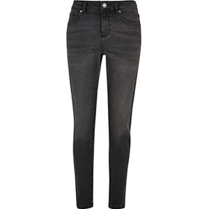 Urban Classics Dames skinny broek medium taille zwart gewassen maat 27, zwart gewassen, zwart, stonewashed
