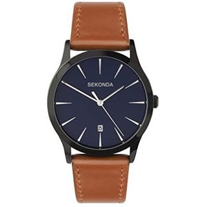 Sekonda Quartz horloge voor heren met analoog display en leren riem, Blauw, Riem