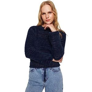 Trendyol Basic gebreide trui met ronde hals, normale pasvorm, sweatshirt voor dames (1 stuk), Navy Blauw