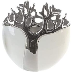 GILDE Witte keramische vaas Tree met zilveren boom, decoratieve vaas, hoogte 21 cm