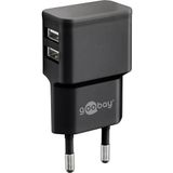 goobay 44951 USB-voeding voor 2,4 A (12 W) / USB-voeding met 2 USB-ingangen aan de zijkant / oplaadkabel voor smartphone / netstekker / USB-oplaadkabel / adapter