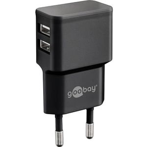 goobay 44951 USB-voeding voor 2,4 A (12 W) / USB-voeding met 2 USB-ingangen aan de zijkant / oplaadkabel voor smartphone / netstekker / USB-oplaadkabel / adapter