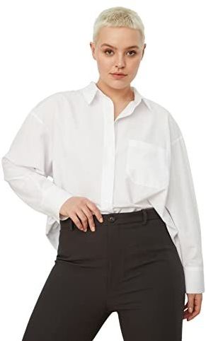 Trendyol Trendyol Damesshirt met lange mouwen, regular fit, grote maat, T-shirt voor dames, Wit