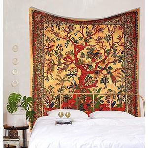 Popular Handicrafts Hippie tie and dye dubbel wandtapijt om aan de muur te hangen - Indiaas bohemien hippie slaapzaal decoratie oranje 134 x 198 cm