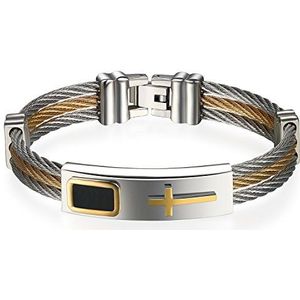 JewelryWe Herenarmband, kruis, manchet, roestvrij staal, lengte 18,5 cm, kleur: goud, zilver, modesieraad, kerstcadeau, roestvrij staal, zonder steen, Roestvrij staal