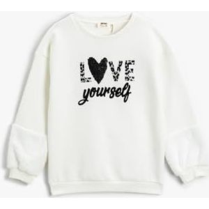 Koton Sweat-shirt à col rond brossé pour fille avec détails moulants et sequins, Ecru (010), 5-6 Jahre