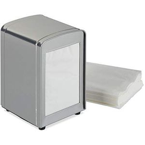 Relaxdays Retro handdoekdispenser van metaal - Kleine handdoekhouder voor ijs, koffie, bistro, H x D: 15 x 9,5 x 11 cm - zilver