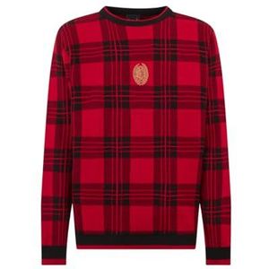 AC Milan geruite kersttrui, zacht en comfortabel om te dragen, katoen, officieel product, S, zwart/rood, S, Zwart/Rood