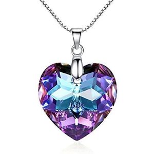 Crystalline Azuria Dameshalsketting met hartvormige hanger, 925 zilver, met kristallen, sieraden voor dames en meisjes, Kristal, Kristal