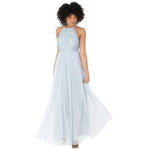 Maya Deluxe Midi-jurk voor dames met blote rug van tule voor avond, eindejaarsbal, bruiloft, bruidsmeisje, ijsblauw, 44, IJsblauw