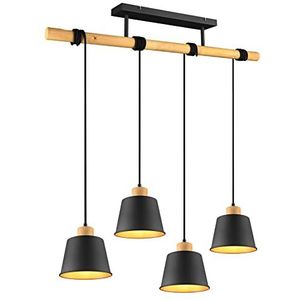 Trio Leuchten Hanglamp Harris 312700432 metaal mat zwart interieur goud hout natuurlijk hout lamp niet inbegrepen 4 lampen E27