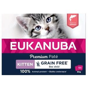 EUKANUBA Graan Free Vochtig voer voor groeiende kittens, premium natvoer rijk aan zalm voor kittens, 12 x 85 g