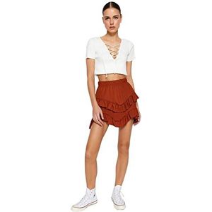 Trendyol Women Ruffle Hem Knit Skirt Jupe Femme, Tile, M