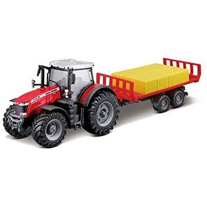 Bburago Massey Fergpatch 8740S tractor met balanhanger, 10 cm, verschillende kleuren