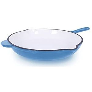 Echtwerk Braadpan van gietijzer met geëmailleerde coating, gietijzeren pan, pan met twee handgrepen en schenktuit, geschikt voor oven, barbecue, barbecue en inductie, crème, Ø 26,5 cm, lichtblauw