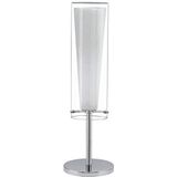 Eglo Pinto Tafellamp, 1 lamp, bedlampje van staal, kleur: chroom, glas: helder, wit en opaal mat, fitting: E27, inclusief schakelaar.